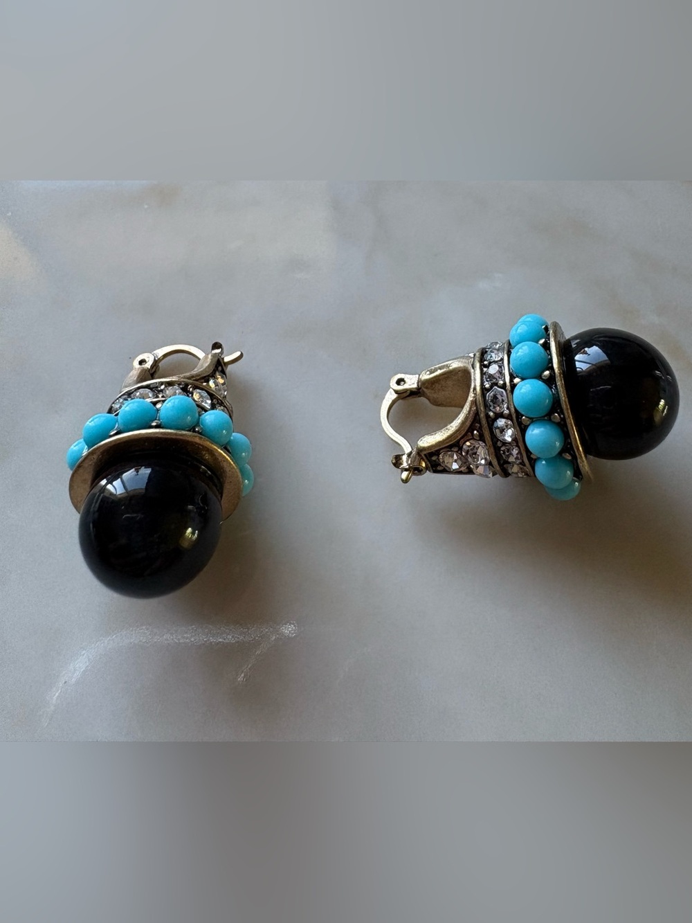 Vintage inspired Turquoise Beaded Black Drop Earrings - Women Jewelry - Picture 2 of 3